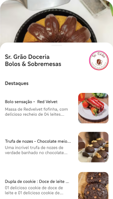 Menu do restaurante Sr. Grão Doceria Bolos & Sobremesas, dentro do aplicativo do iFood